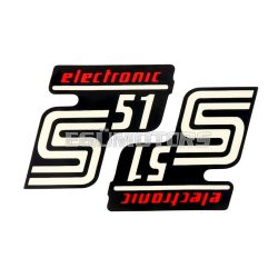   logo foil / sticker S51 Elektronik black-red 2 pieces for Simson S51