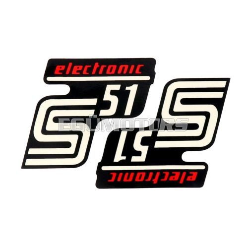 logo foil / sticker S51 Elektronik black-red 2 pieces for Simson S51