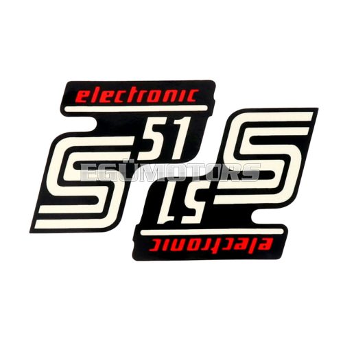 OEM Standard Logo fólia, matrica S51 Elektronik fekete-piros, 2 darab Simson S51