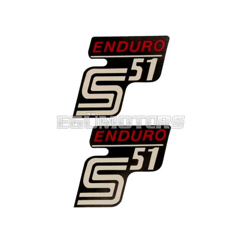 OEM Standard Logo fólia, matrica S51 Enduro fekete-piros, 2 darab Simson S51