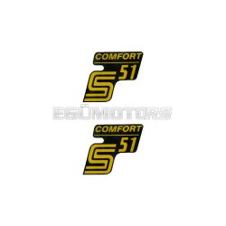   logo foil / sticker S51 Comfort black-yellow 2 pieces for Simson S51