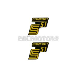   OEM Standard Logo fólia / matrica S51 Comfort fekete-sárga, 2 darab Simson S51