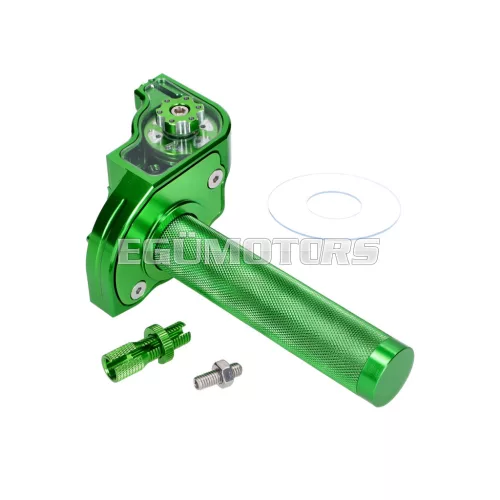 101 Octane rövid löketű gázmarkolat, zöld, CNC, 22 mm-es kormányhoz, robogó, moped