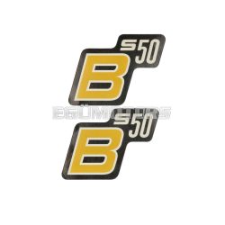   Lettering S50 B foil / sticker black-yellow-white 2 pieces for Simson S50