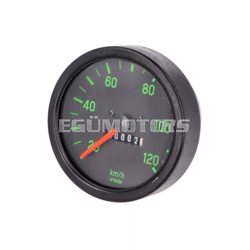 OEM Standard kilométeróra 120km/h, fekete/zöld, Kreidler, Hercules, Puch, Zündapp