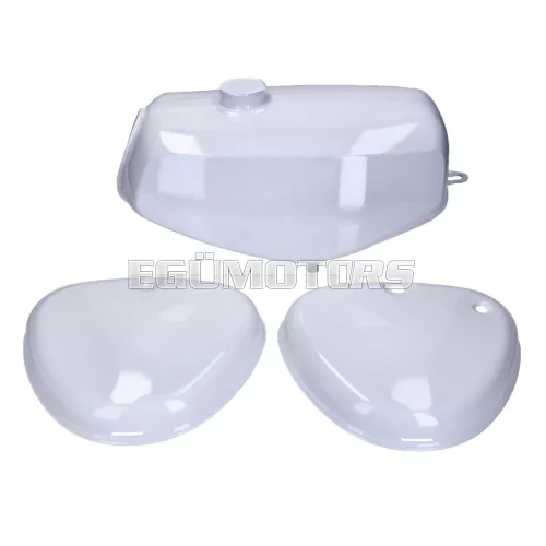 B-minőségű üzemanyagtartály és oldalburkolat készlet, fehér, Simson S50, S51, S70