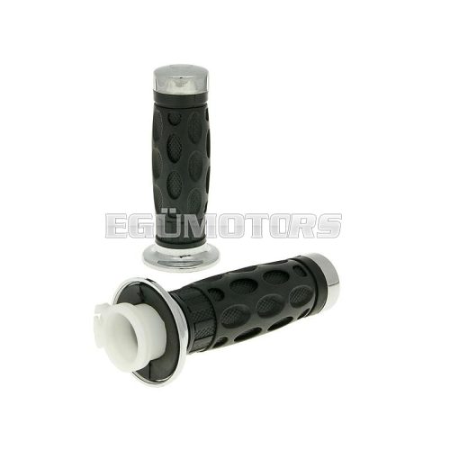 handlebar rubber grip set left and right incl. throttle tube chrome for GY6 50cc