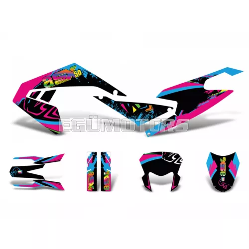 Matrica készlet fekete-rózsaszín-kék, fényes, Aprilia SX50 (2018-tól) Euro4