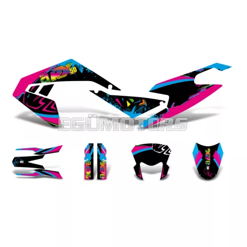 Matrica készlet fekete-rózsaszín-kék, fényes, Aprilia RX50 (2018-tól) Euro4