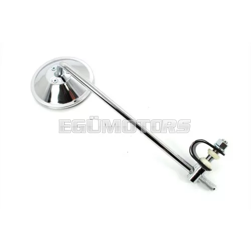 Tükör krómozott, kerek, 100mm, rúd 260mm, bilincs 22mm, Zündapp, Kreidler, Hercules, Miele, DKW, NSU, Horex, Puch, Gritzner