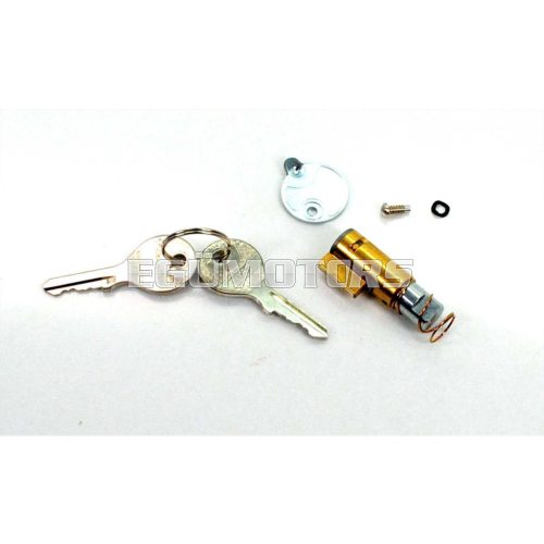 Steering lock brass 12mm with 2 keys for Zündapp CS, CX, ZD, KS, C, GTS, Piaggio Vespa Ape TM P 50, 90, DN 200, DS ET 3 125, Iris Primavera 75, KTM Bora Comet, EXC 250, 300, 450, 525, Six Days, SMC 660, SXC 625, Mobylette Mofa Moped, Hercules Prima M, MK