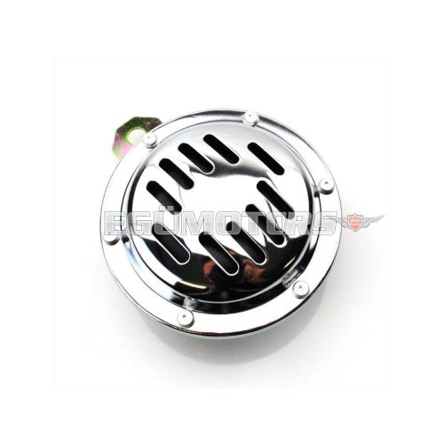 Horn 12V 100mm chrome 100dB for RT125/1, RT125/2, RT125/3, ES125, ES150, ES175, ES175/1, ES175/2, ES250, ES250/1, ES250/2, ES300, ETS, ETS125, ETS125/1, ETS150, ETS150/1, ETZ, ETZ125, ETZ150, TS, TS125, TS150, TS250, AWO S, Sport, T, Touring, AWO-S, AWO-S