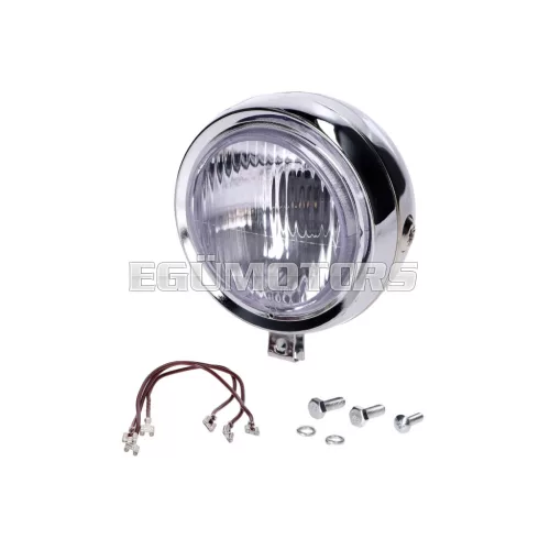 Fényszóró betét krómozott, kerek, 6V, 15W, 130mm, moped, mokick