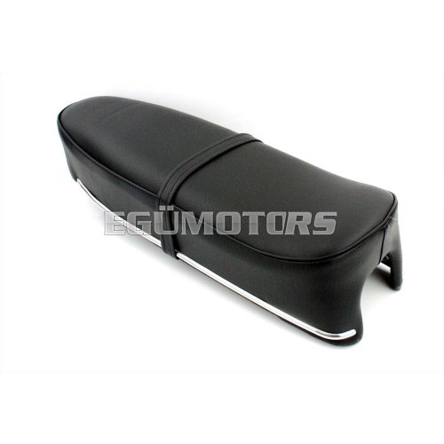 Seat bench black with tool compartment 610x230x110mm chrome strips for Kreidler, Florett LF, LH, TM, RM, RS