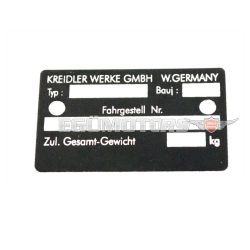   Type plate aluminum 50 x 31mm black for Kreidler Florett, K 54, RS, RM, RMC, LF, LH