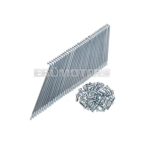 OEM Standard küllő krómozott 140mm, 36 darab, küllőanyával, MCB moped, mokick, robogó
