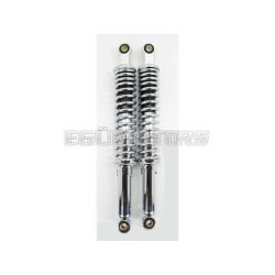   Shock absorber chrome 395mm hydraulic 5-way adjustable 10mm/12mm bushes for Zündapp, Hercules, Kreidler, Puch, moped, moped, mokick