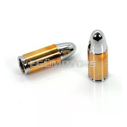 Szelepsapka Drag Specialties alumínium, töltény formájú, krómozott/arany, Zündapp, Kreidler, Hercules, Puch, Miele, KTM, DKW