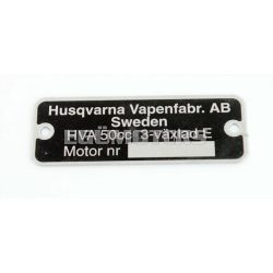 Nameplate aluminum 50mm x 18mm black for Husqvarna