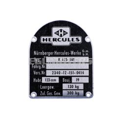 Nameplate for Hercules K 125 BW V1