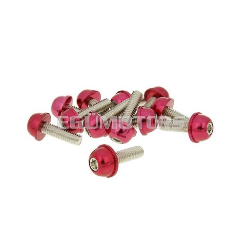 hexagon socket screw set - anodized aluminum screw head red - 12 pcs - M6x20