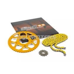   Stage6 lánckészlet 13x53 - 420 alumínium CNC, sárga, Peugeot / Rieju