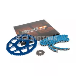   Stage6 lánckészlet 14x53 - 420 alumínium CNC, kék, Peugeot / Rieju