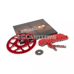   Stage6 lánckészlet 14x53 - 420 alumínium CNC, piros, Peugeot / Rieju