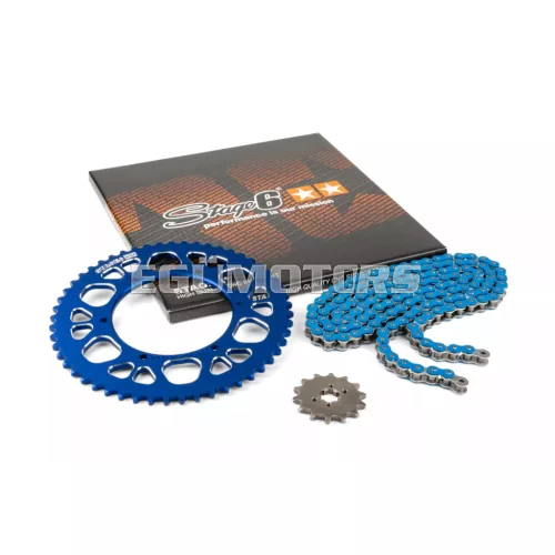 Stage6 lánckészlet 13x53 - 420 alumínium CNC, kék, Aprilia SX 50