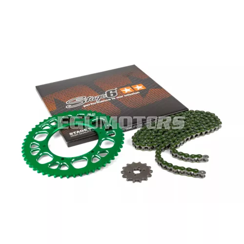 Stage6 lánckészlet 13x53 - 420 alumínium CNC, zöld, Aprilia SX 50