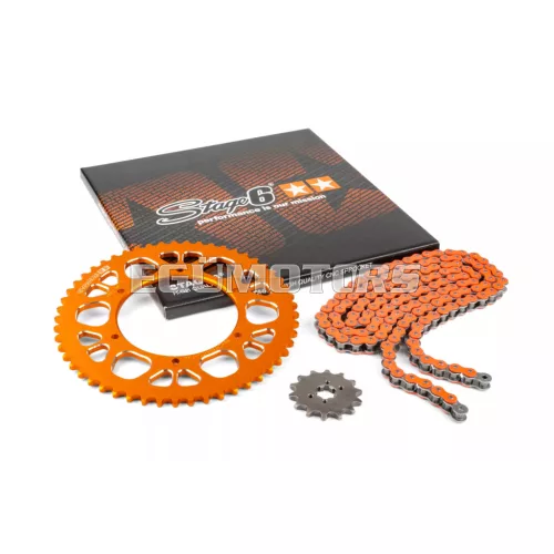 Stage6 lánckészlet 13x53 - 420 alumínium CNC, narancs, Aprilia SX 50